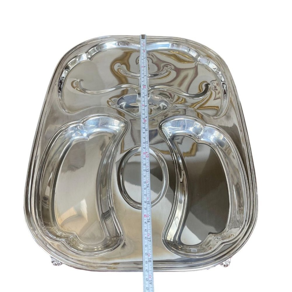 Silver Plated Footed Meat Platter Tray With Compartments and Juice Vein Well - Picture 5 of 8